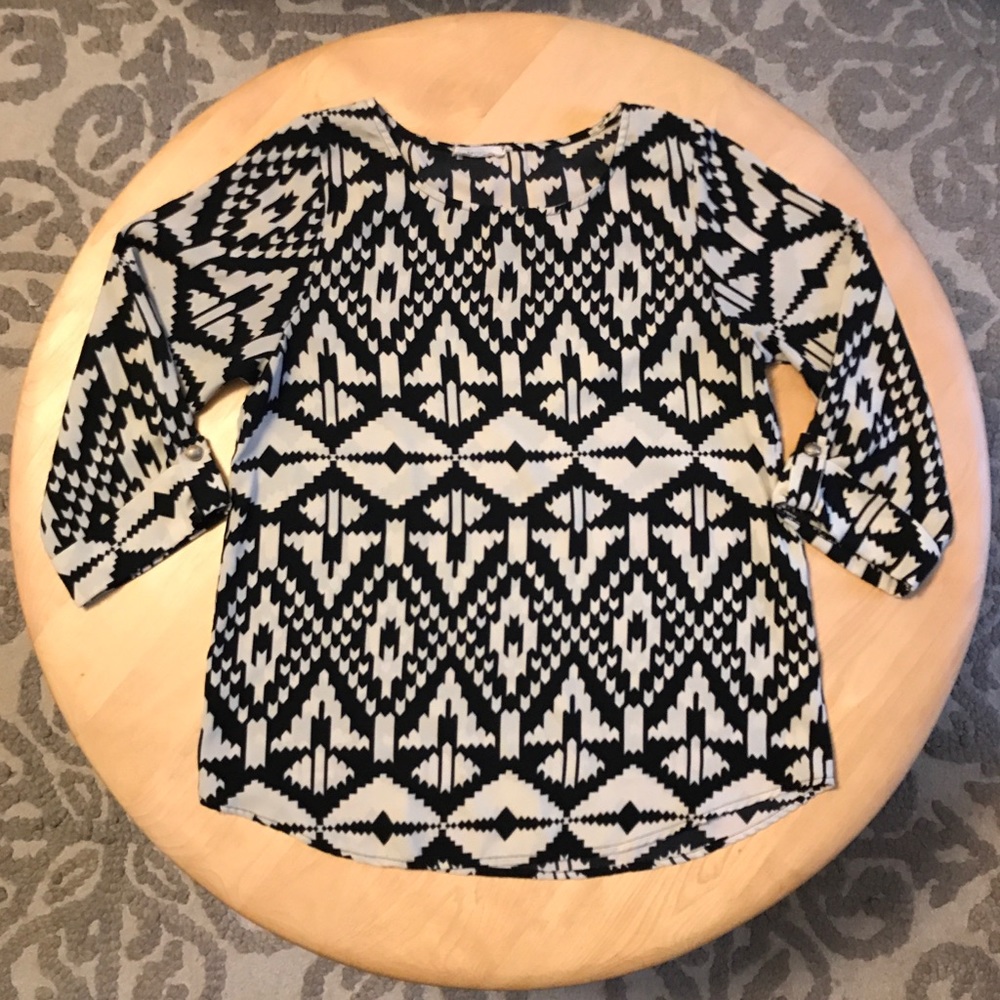 Modcloth Everly Cream & Black Geometric Top
